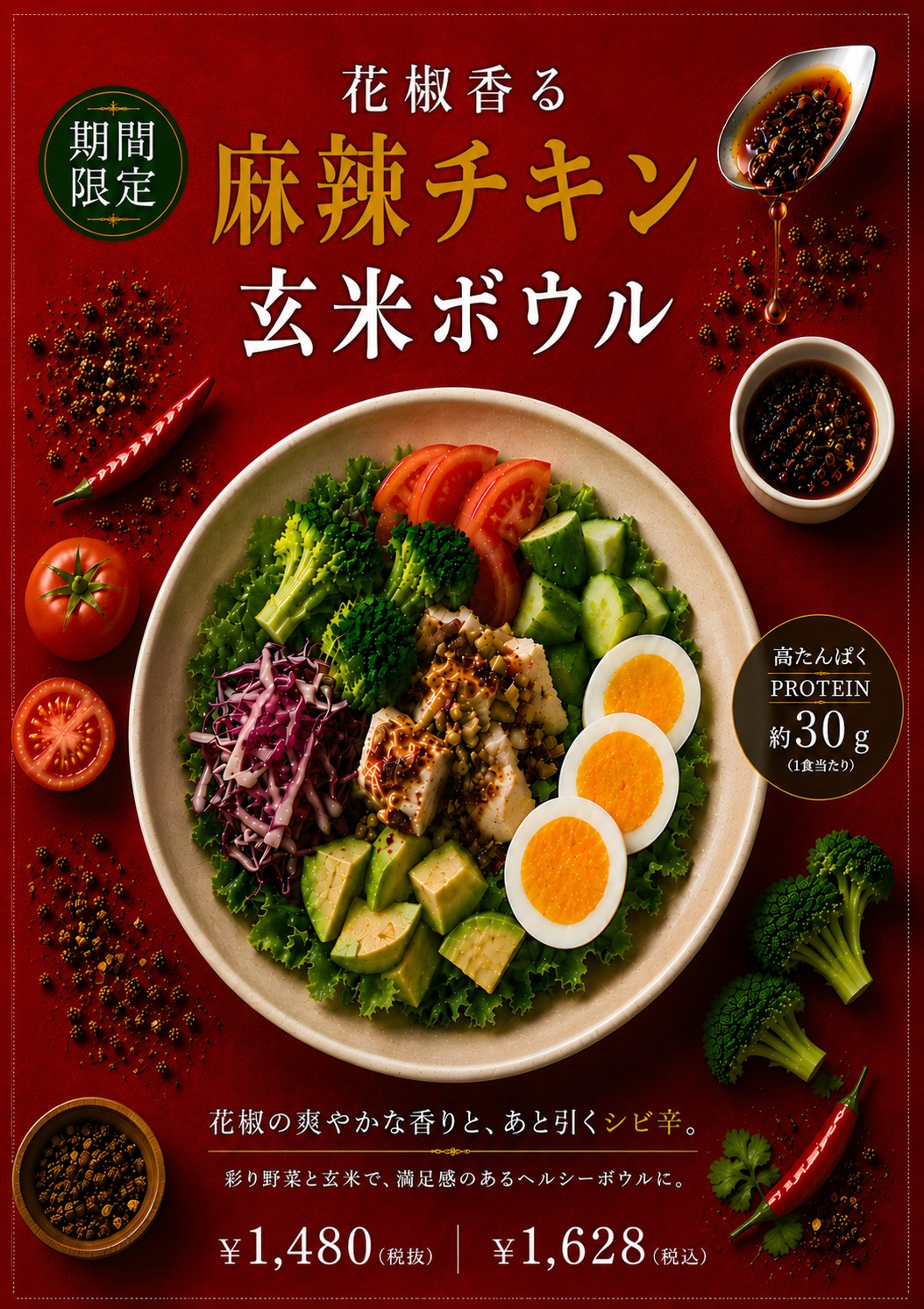 話題の”シビ辛”をヘルシーに。花椒香る「麻辣チキン玄米ボウル」新登場！